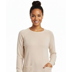 Jeanne Pierre Oatmeal Beige 100% Cotton Raglan Knit Pocket Sweater Medium